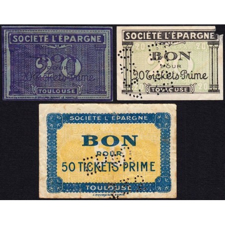 31 - Toulouse - Société L'Epargne - Bon pour tickets Prime - Lot de 3 bons - Etat : B à TTB