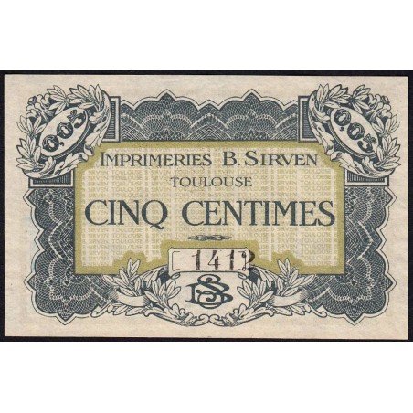 31 - Pirot 184 - Toulouse - Imprimeries B. Sirven - 5 centimes - 1914-1918 - Etat : SUP à SUP+