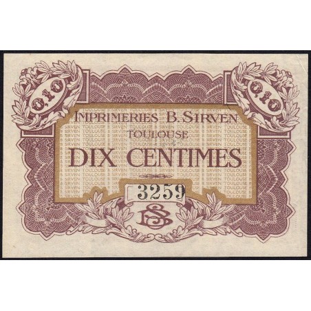 31 - Pirot 184 - Toulouse - Imprimeries B. Sirven - 10 centimes - 1914-1918 - Etat : SUP à SUP+