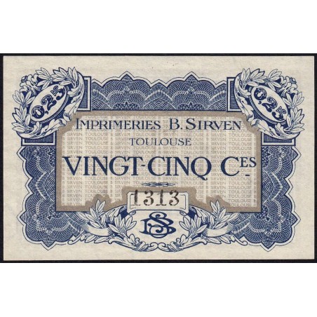 31 - Pirot 184 - Toulouse - Imprimeries B. Sirven - 25 centimes - 1914-1918 - Etat : SUP à SUP+