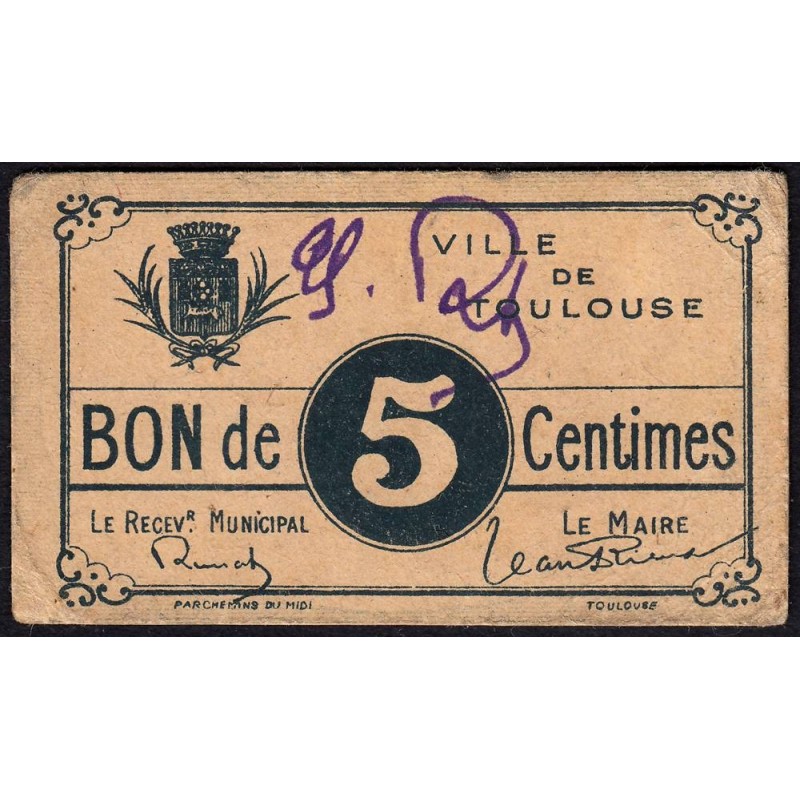 31 - Pirot 179 - Ville de Toulouse - 5 centimes - 1916 - Etat : TTB