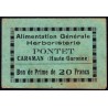 31 - Caraman - Alimentation Générale Herboristerie - Pontet - 20 francs - Type 1 - Etat : TTB