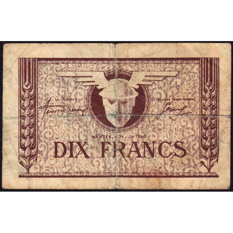 44 - Nantes - Kolsky 82 - 10 francs - Série ID - 24/06/1940 - Etat : B+