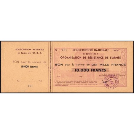 Armée Française - Corps Franc des Pyrénées - Brigade Carnot - 10000 francs - 1944 - Etat : SPL