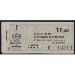 Secours national - 1 franc - Série E - 1943 - Oeuvres Sociales du Cinéma - Etat : TTB