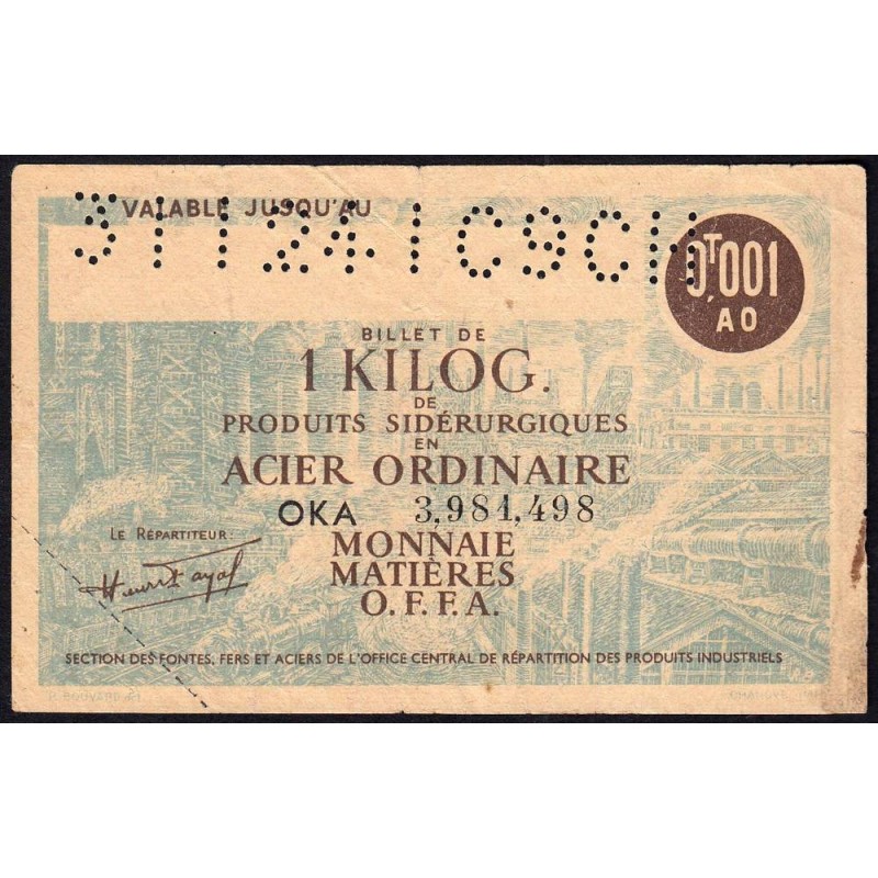 1 kg acier ordinaire - 31/12/1941 - C9CH - Non endossé - Série OKA - Etat : TTB-