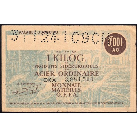 1 kg acier ordinaire - 31/12/1941 - C9CH - Non endossé - Série OKA - Etat : TTB-