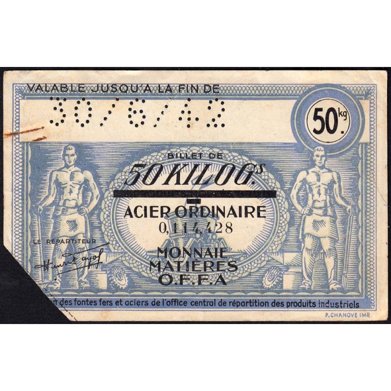 50 kg acier ordinaire - 30/06/1942 - Non endossé - Sans série - Etat : TTB