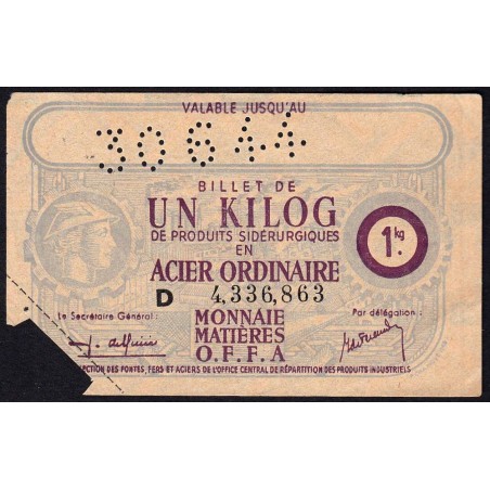 1 kg acier ordinaire - 30/06/1944 - Non endossé - Série D - Etat : TB+