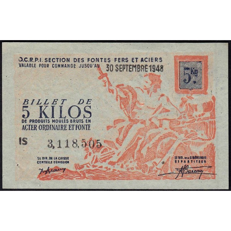 1 kg produits moulés - 30/09/1948 - Endossé à Epinal (88) - Série IS - Etat : SUP