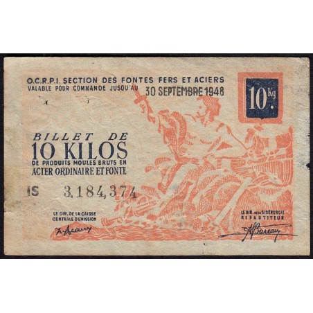 10 kg produits moulés acier ordinaire et fonte - 30/09/1948 - Non endossé - Série IS - Etat : TB