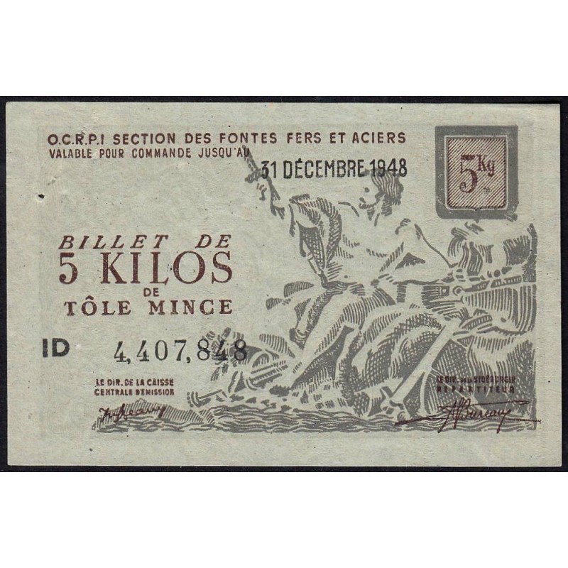 5 kg tôles minces - 31/12/1948 - Endossé à Voiron (38) - Série ID - Etat : TTB