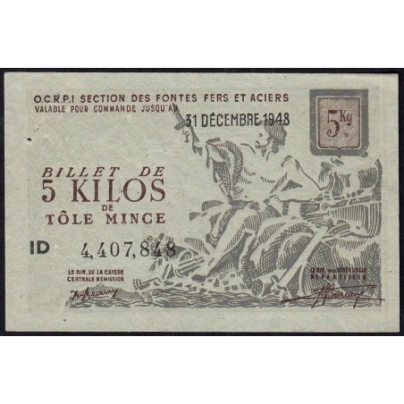 5 kg tôles minces - 31/12/1948 - Endossé à Voiron (38) - Série ID - Etat : TTB