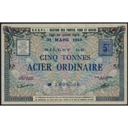 5 tonnes acier ordinaire - 31/03/1949 - Non endossé - Série AM - Etat : TTB+