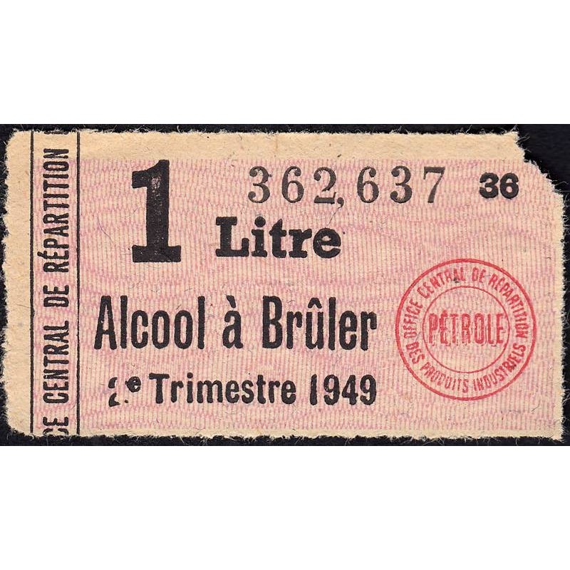 1 litre alcool à brûler - 2e trimestre 1949 - Etat : TB-