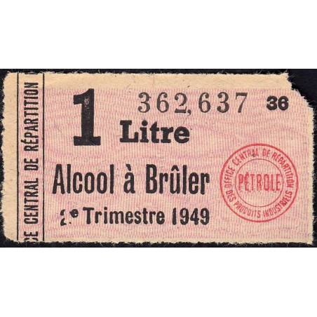 1 litre alcool à brûler - 2e trimestre 1949 - Etat : TB-