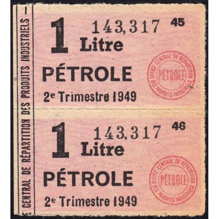 1 litre pétrole - 2e trimestre 1949 - Bloc de 2 - Etat : TTB