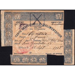 Carte individuellle d'alimentation - Catégorie A - 10/1918 à 12/1918 - Toulouse (31) - Etat : TTB