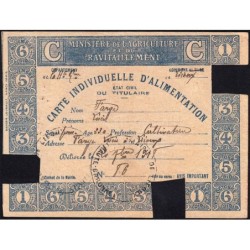 Carte individuellle d'alimentation - Catégorie C - 10/1919 à 12/1919 - Lieoux (31) - Etat : TTB