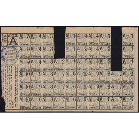 Rationnement - Feuille coupons - Catégorie A - 07/1919 à 12/1919 - Etat : TTB