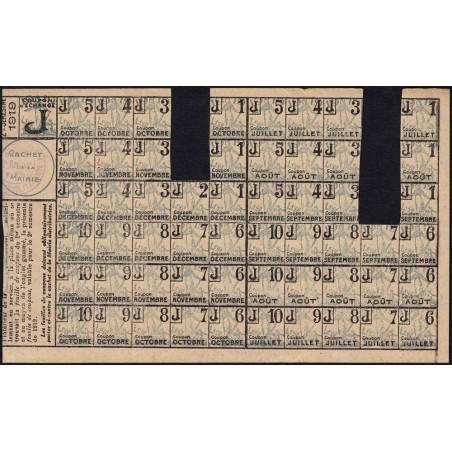 Rationnement - Feuille coupons - Catégorie J - 07/1919 à 12/1919 - Etat : TTB
