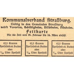 Strasbourg (67) - Rationnement - Matière grasse - 1915 - Etat : SUP