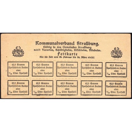 Strasbourg (67) - Rationnement - Matière grasse - 1915 - Etat : SUP