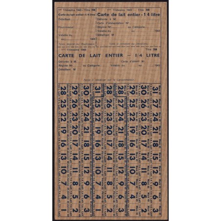 1943 - Titre 709 - Lait entier - 1er trimestre - Etat : SPL+