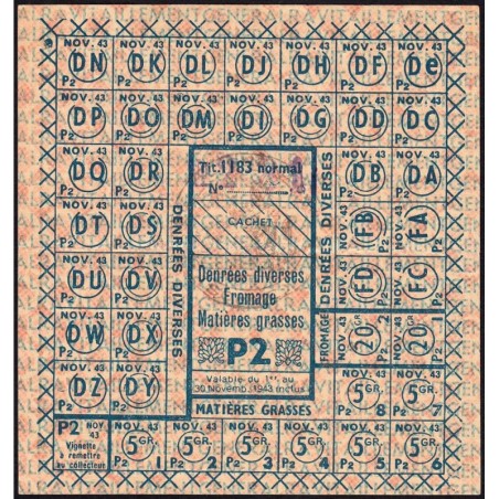 1943 - Titre 1183 - Fromage Matières grasses - Catégorie P2 - Novembre - Etat : SPL