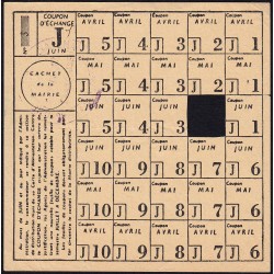 Rationnement - Feuille coupons - Catégorie J - 04/1919 à 06/1919 - Etat : SUP