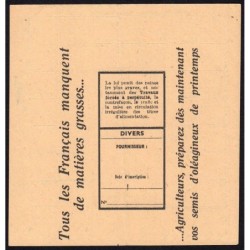 1944 - Titre 1365 - Fromage Mat. grasses - Catégorie P2 - Février - Grand-Laviers (80) - Etat : SUP+