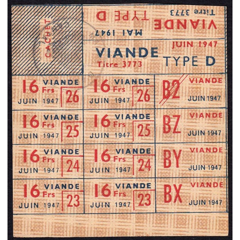 1947 - Titre 3773 - Viande - Type D - Juin - Aurillac (151) - Etat : SUP