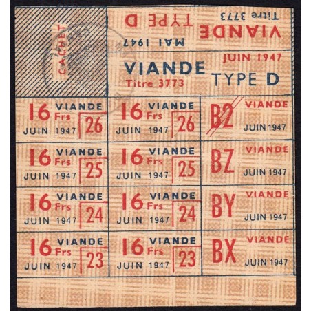 1947 - Titre 3773 - Viande - Type D - Juin - Aurillac (151) - Etat : SUP