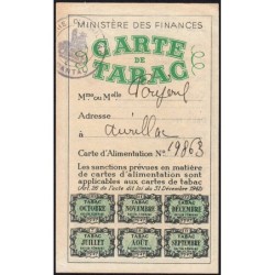 Carte de Tabac - 07/1947 à 12/1947 - Aurillac (15) - Etat : SUP