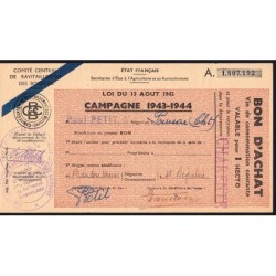 Charente - Vin de consommation courante - 1 hecto - 1943-1944 - Etat : TTB+