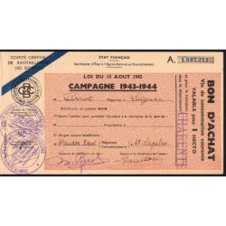 Charente - Vin de consommation courante - 1 hecto - 1943-1944 - Etat : TTB+