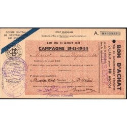 Charente - Vin de consommation courante - 10 hectos - 1943-1944 - Etat : TTB