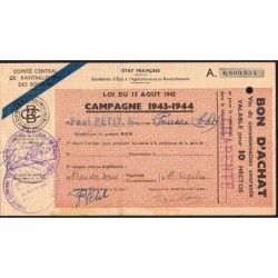 Charente - Vin de consommation courante - 10 hectos - 1943-1944 - Etat : TTB
