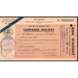 Charente - Vin de consommation courante - 10 hectos - 1943-1944 - Etat : TTB+