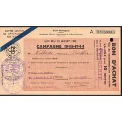 Charente - Vin de consommation courante - 10 hectos - 1943-1944 - Etat : TTB+