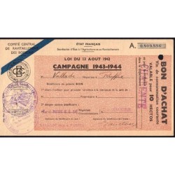 Charente - Vin de consommation courante - 10 hectos - 1943-1944 - Etat : TTB+