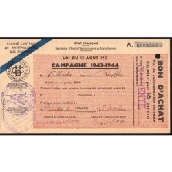 Charente - Vin de consommation courante - 10 hectos - 1943-1944 - Etat : TTB