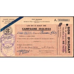 Charente - Vin de consommation courante - 40 hectos - 1943-1944 - Etat : TTB+