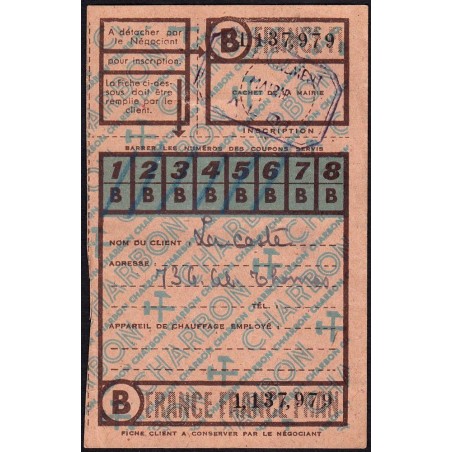 Chauffage - Charbon - Fiche client - Catégorie B - 1947 - Albi (81) - Etat : SUP+