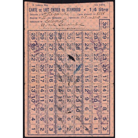 1944 - Titre 1474 - Lait entier ou standard - 2e trimestre - Etat : B