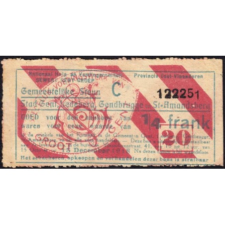 Belgique - Gand - GE182 - 1/4 frank - Emission 19 - Série C - 15/09/1918 - Etat : TTB