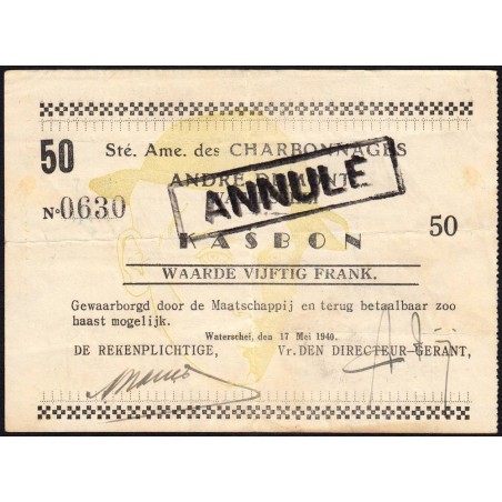 Belgique - Waterschei - Charbonnage André Dumont - 50 frank - 17/05/1940 - Etat : TTB