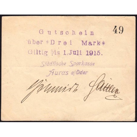 Pologne - Notgeld - Auras a/Oder (Uraz) - 3 mark - 1915 - Etat : TTB+
