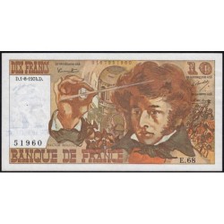F 63-06 - 01/08/1974 - 10 francs - Berlioz - Série E.68 - Variété - Etat : TTB+