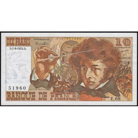 F 63-06 - 01/08/1974 - 10 francs - Berlioz - Série E.68 - Variété - Etat : TTB+
